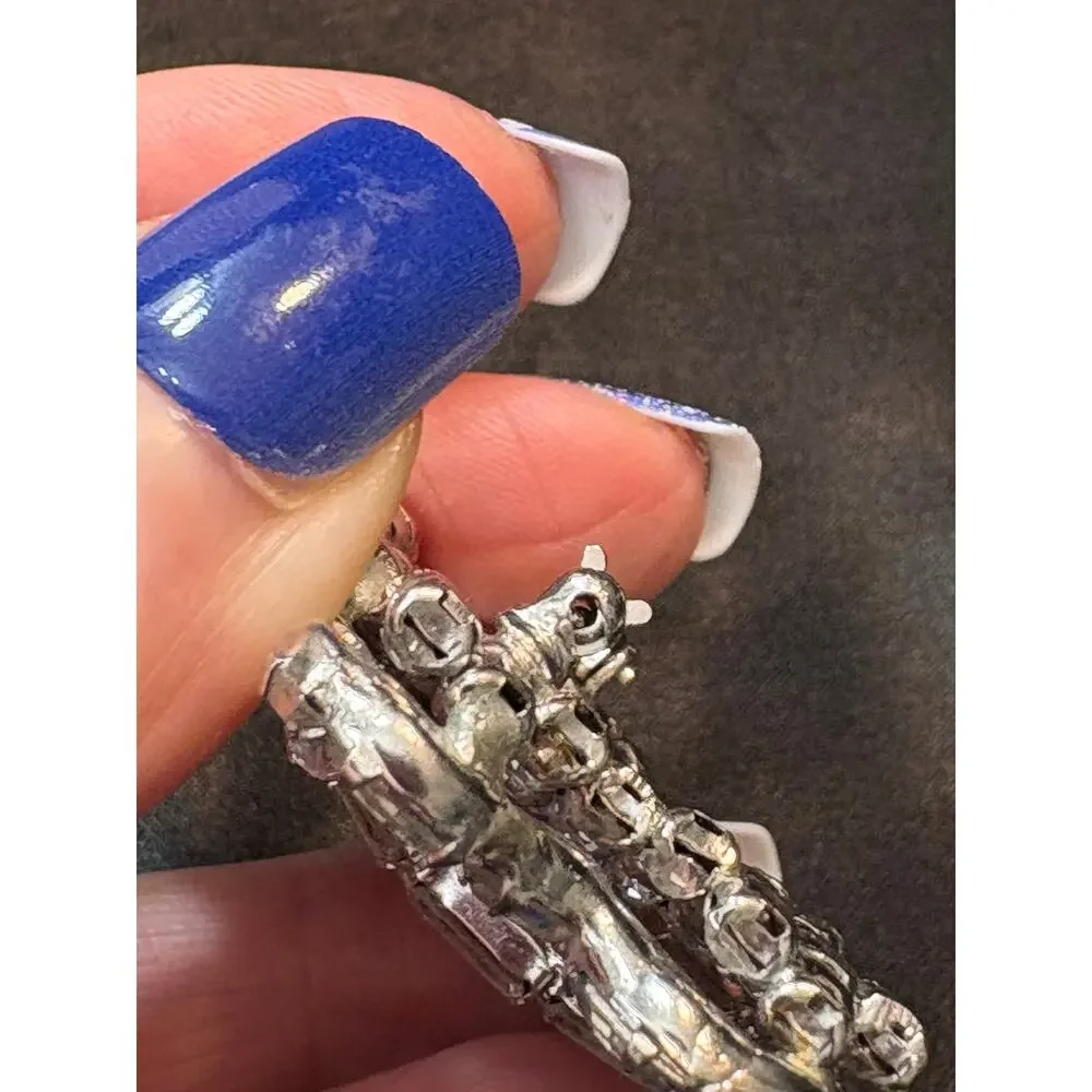 Vintage Unsigned Rhinestone Leaf Brooch 2.25 Inch Silver Tone Statement